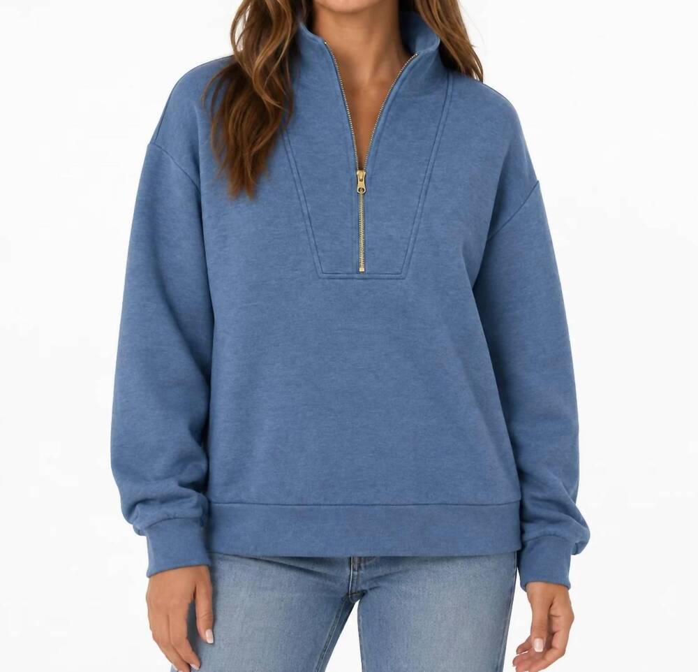 NEW ZENANA scuba half zip pullover in dusty blue